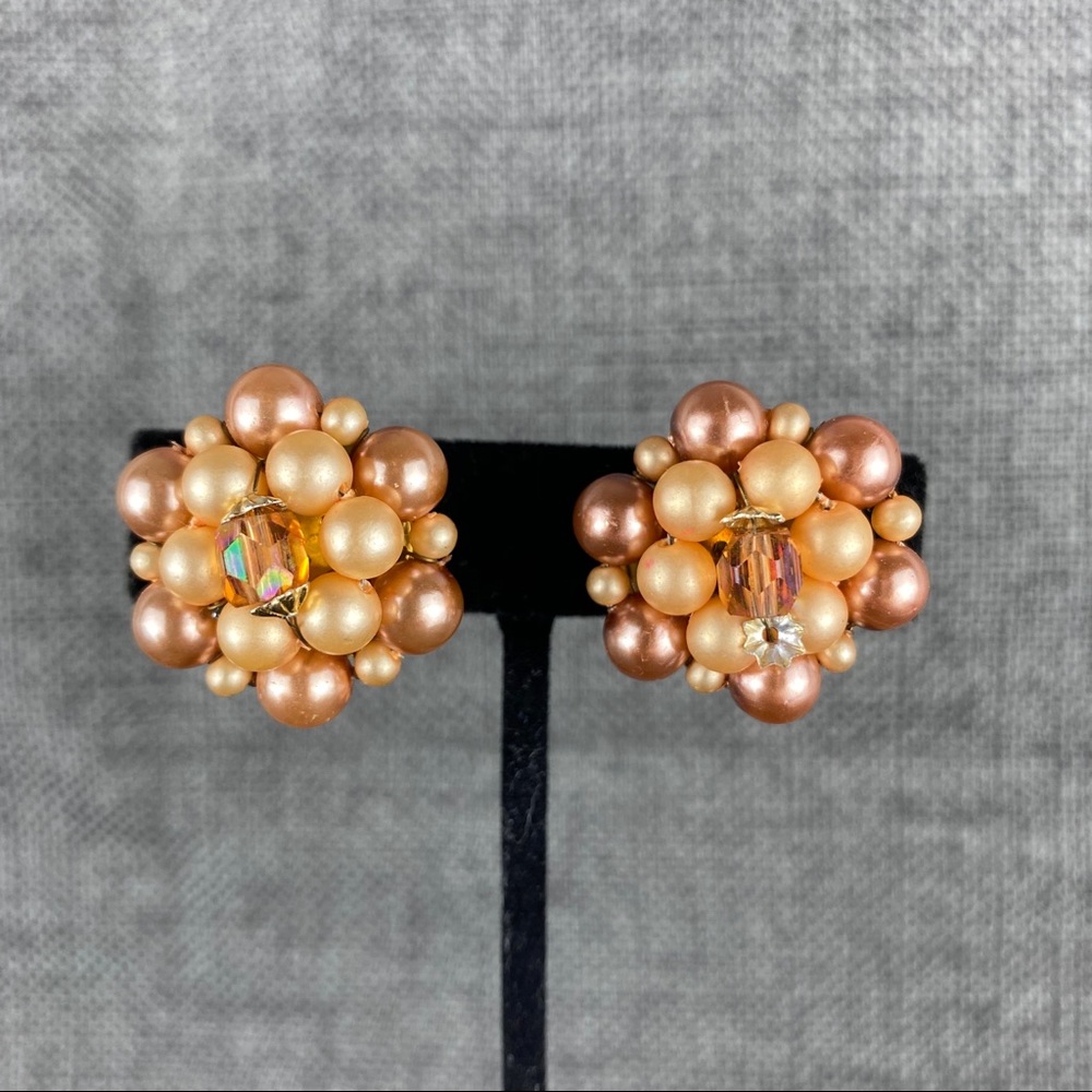Vintage Peach & Brown Japan Clip On Earrings
